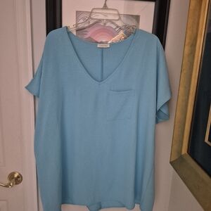 Cotton Bleu  Light Blue V-Neck Tee XL